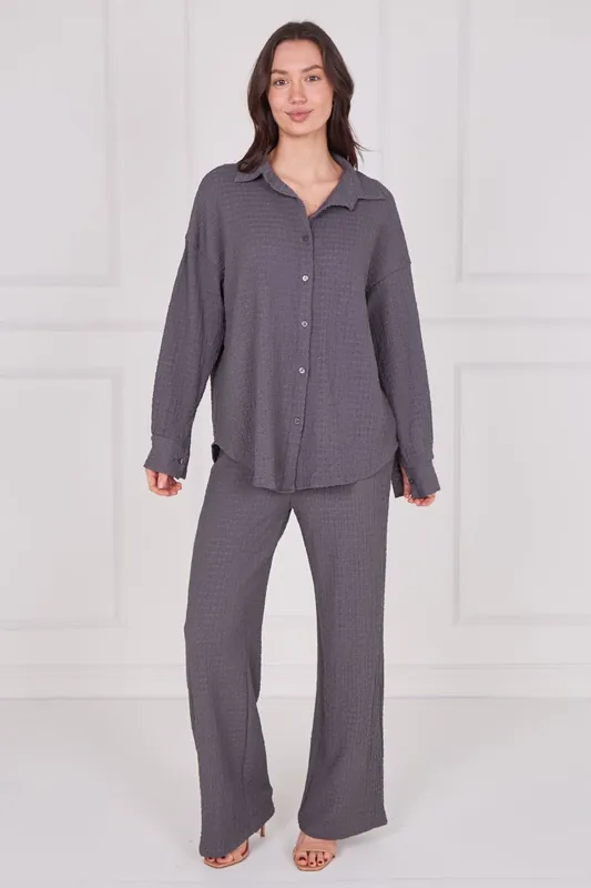 Textured Shirt & Wide-Leg Trouser Co-Ord Set