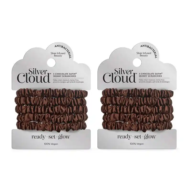Silver Ion Infused Satin Hair Scrunchies Chocolate 5 Pack - Twin Pack