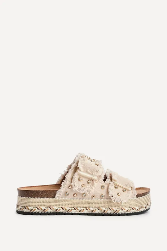 Bahama Beige Diamante Flatform Sandals - Linzi