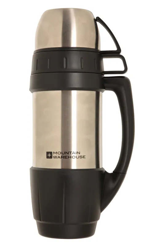 1L Double Walled Insulated Stainless Steel Flask and 2 Cups Set - Mountain Warehouse