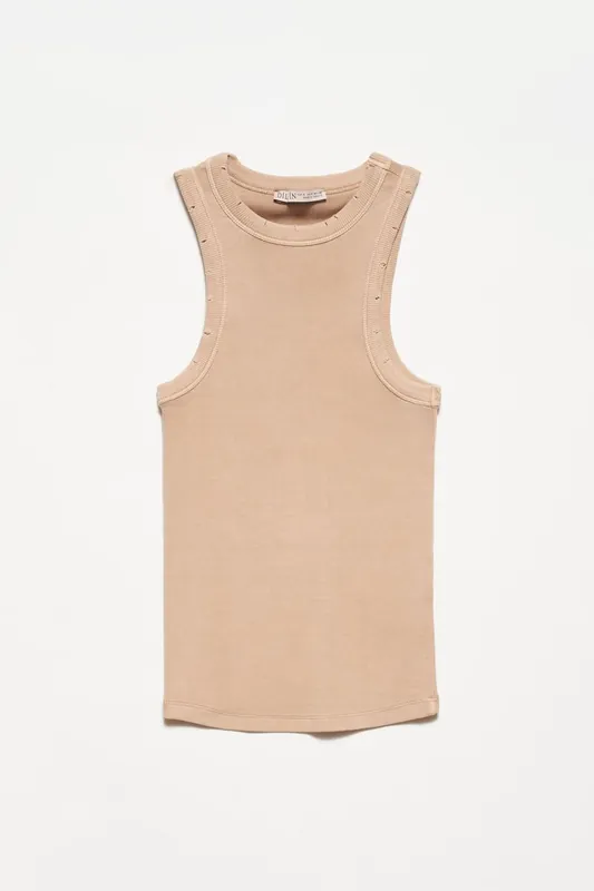 Sleeveless Ribbed Knit Blouse - Dilvin