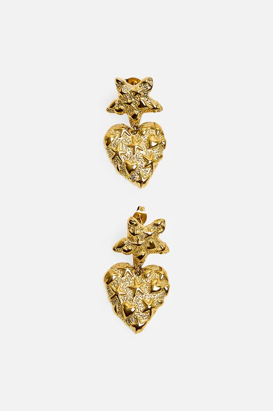 Heart and Star Gold Plated Earrings - Public Desire