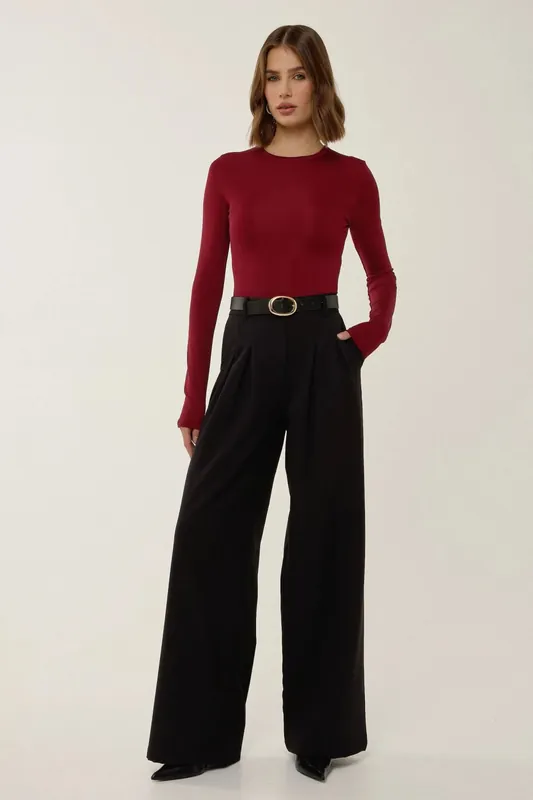 High Waist Wide Leg Pants with Belt - Hiccup