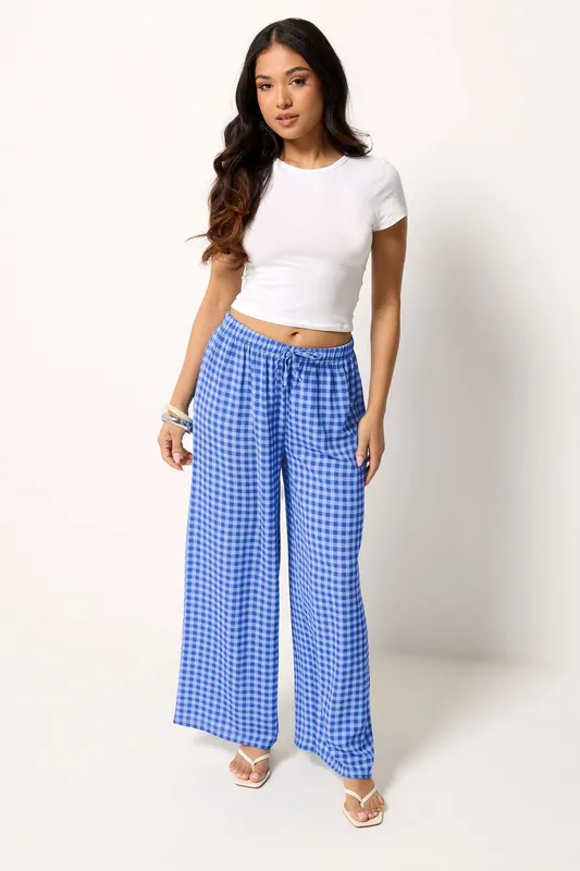 Petite Gingham Wide Leg Trousers - PixieGirl