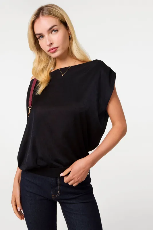 Black Off Shoulder Slinky Band Top - Pink Vanilla