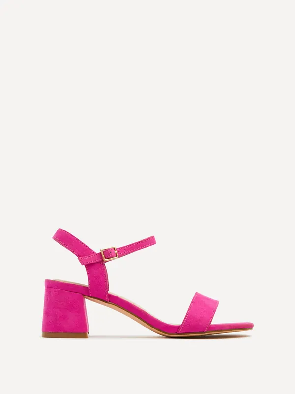 Darcie Fuchsia Faux Suede Low Chunky Block Heeled Sandal - Linzi