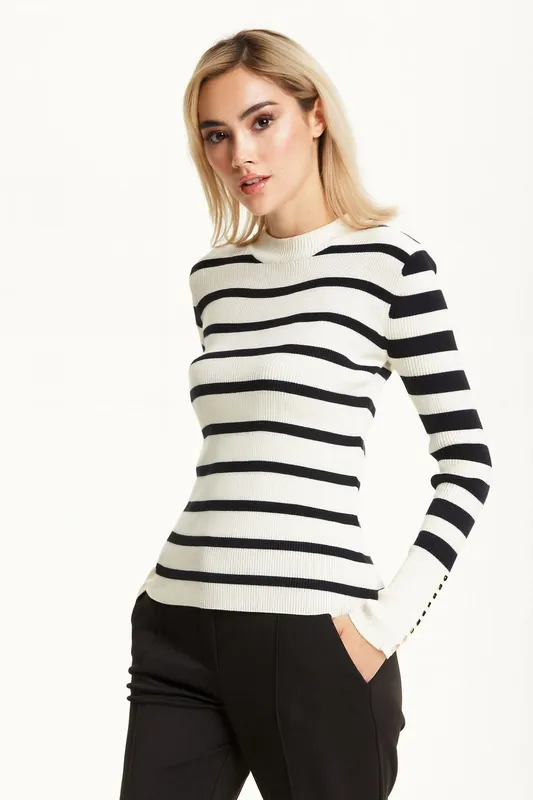 White Black Stripe Jumper - Liquorish
