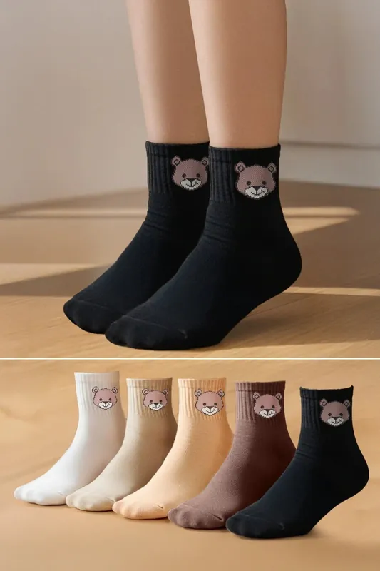 5 Pack Cotton Teddy Bear Knit Crew Socks - WOVCOR
