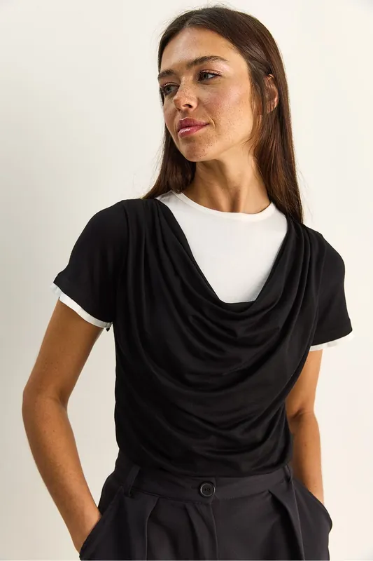 Women's Cowl Neck Short Sleeve T-Shirt