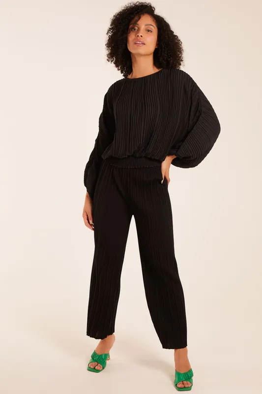 Long Sleeve Pleated Top - Blue Vanilla
