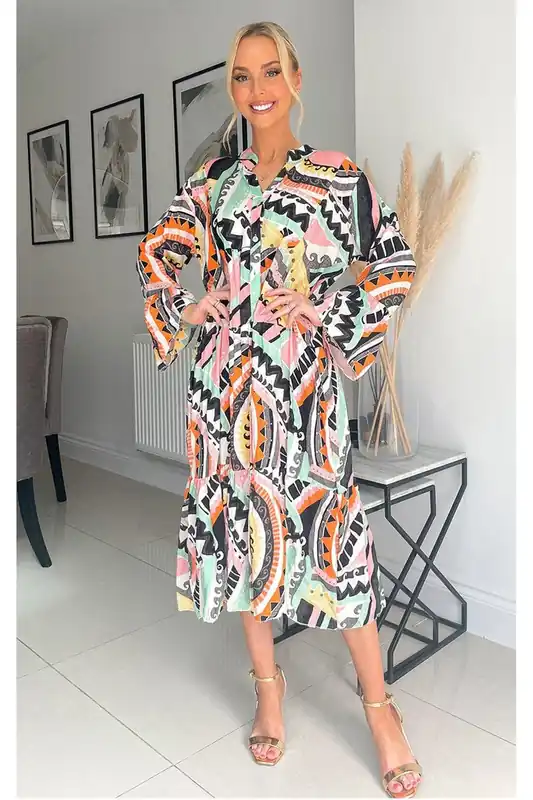 Janiyah Printed Midi Dress - IKRUSH