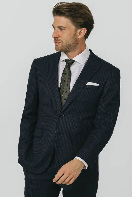 Navy Chalkstripe Suit Jacket - Dobell