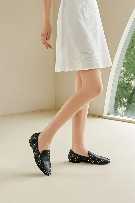 Pair of Fashion Studded Slip-on Loafers