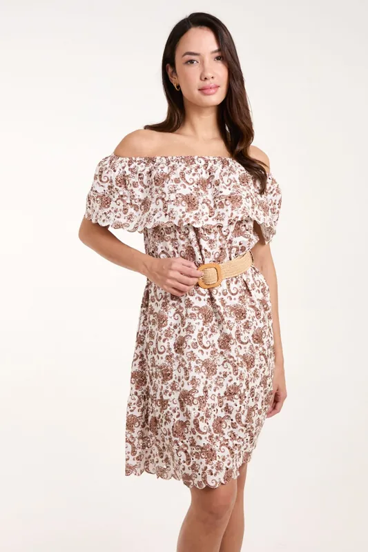 Bardot Broderie Mini Belted Dress - Blue Vanilla