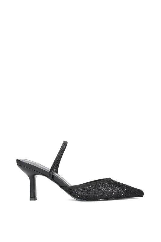 Chase' Mesh Stiletto Heel Court Shoe Mules With Crystals - XY London