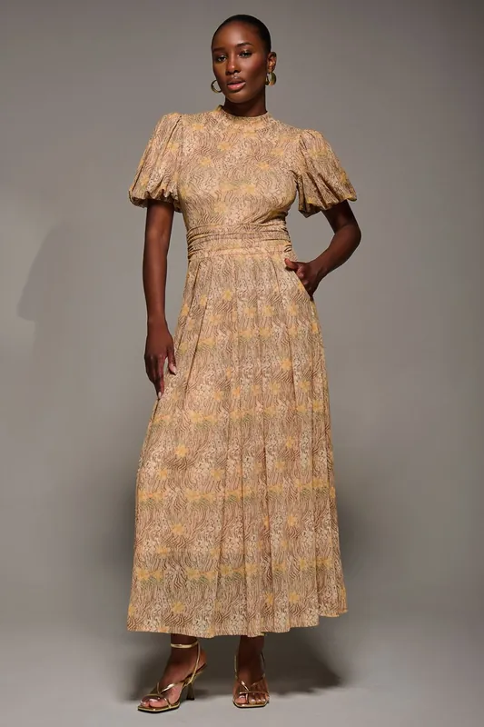 Puffy Sleeve Printed Mesh Maxi Dress - Jolie Moi
