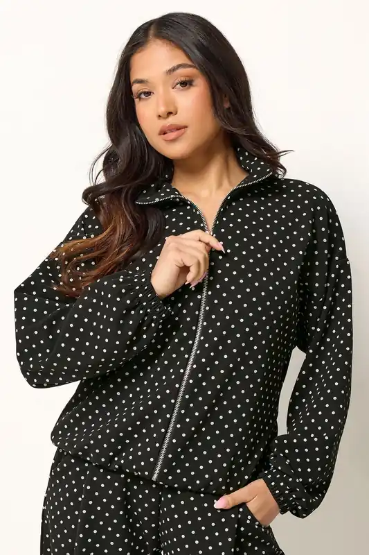 Petite Polka Dot Funnel Neck Jacket - PixieGirl