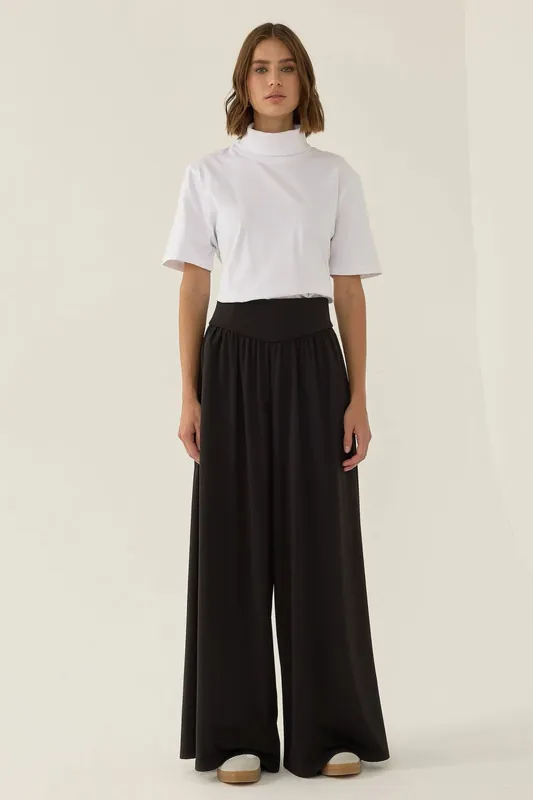High Waist Pleated Wide Leg Jersey Pants - Hiccup