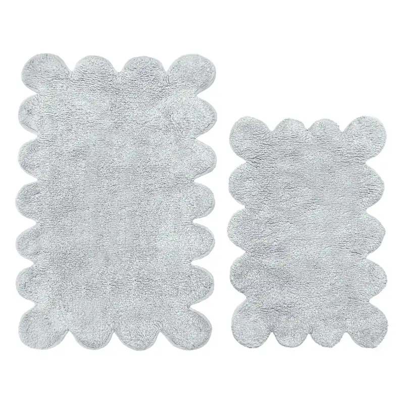 Two Piece Scallop Bath Mat Set - 100% Cotton Scalloped Bathroom Rugs