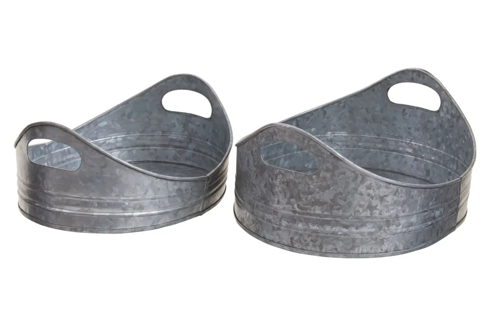 Drummond Set Of Two Oval Tray, Galvanized Steel - Orsina