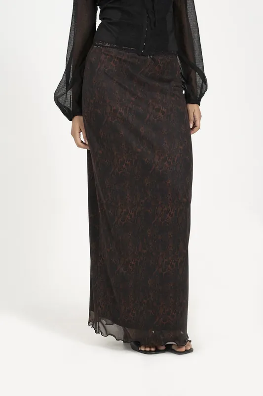 Animal Print Mesh Maxi Skirt - Brave Soul