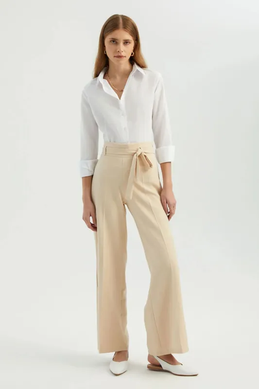 High Waist Wide Leg Trousers with a Belt - Hiccup