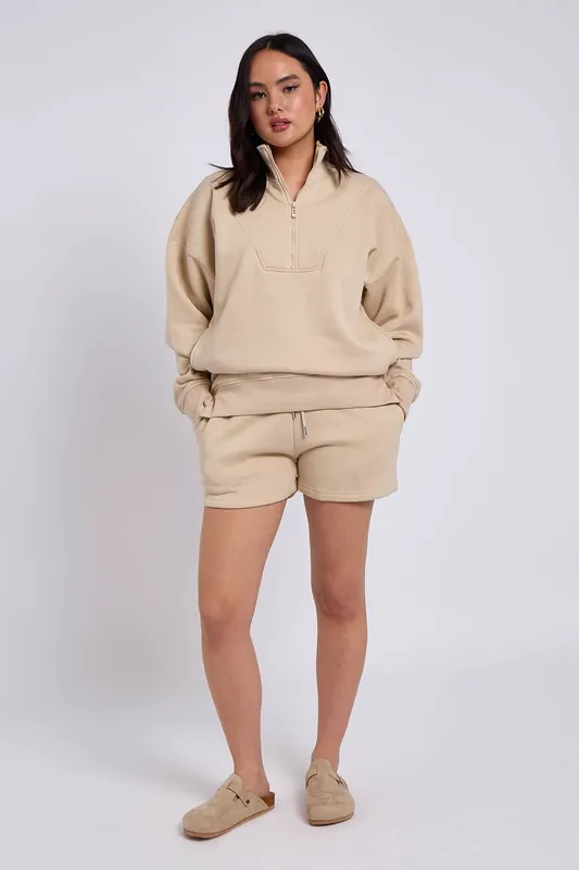 Stone Half Zip Short Set - Urban Bliss