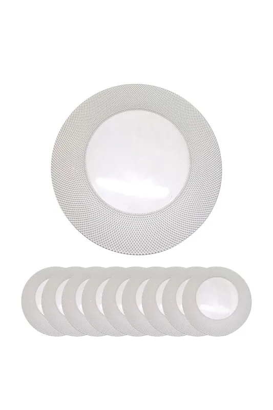 33cm Set of 6 Charger Plates Checkered Design Glass Plates for Dinner Table Decoration - Neel Blue