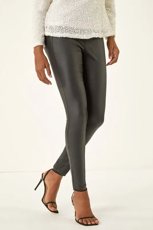 Coated Faux Leather Jeggings - Roman