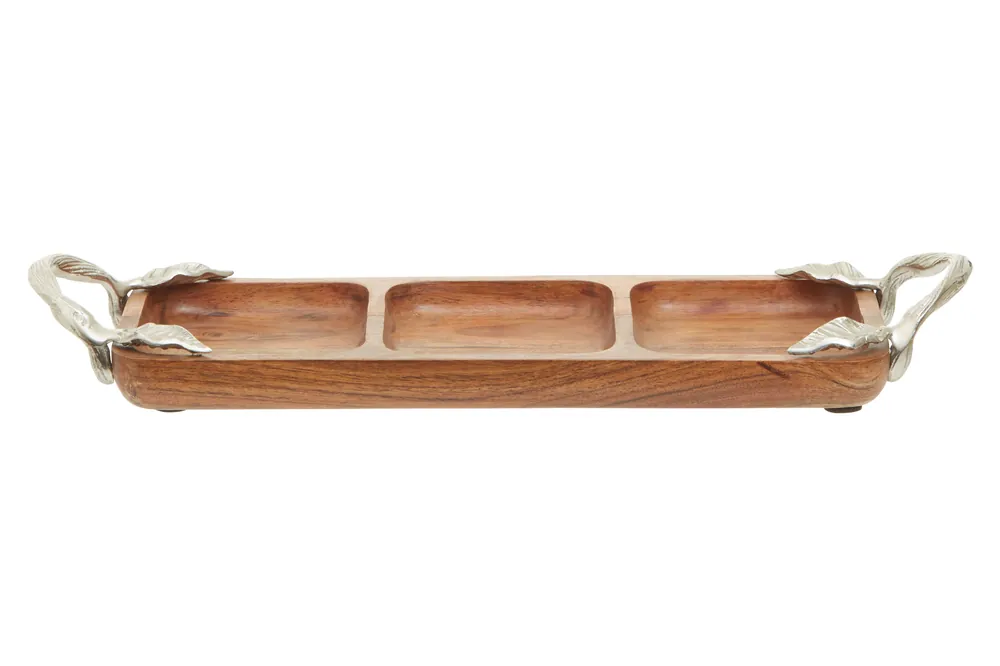Sleek Acacia Wood 3 Compartment Tray, Contemporary Sectioned Serving Dish, Refined Wooden Appetizer Platter - Orsina