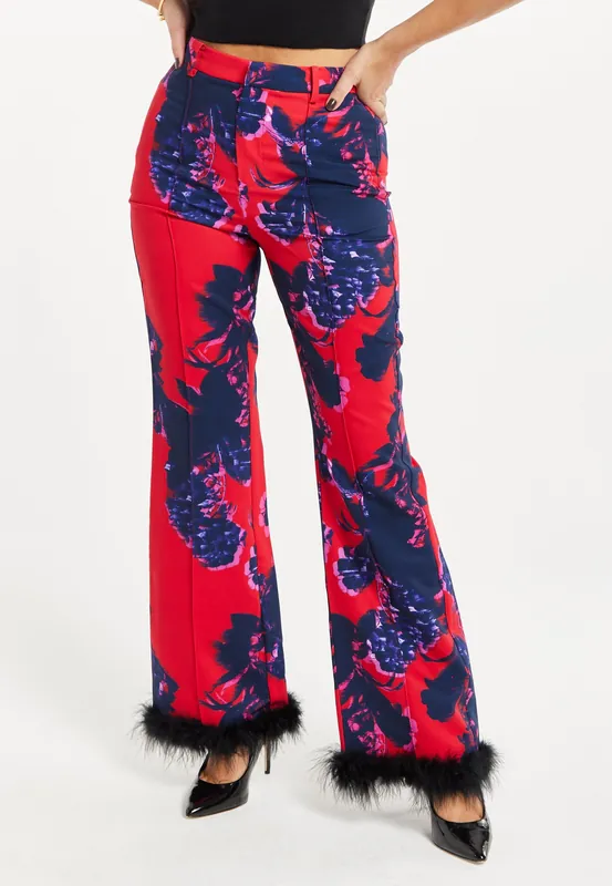 Floral Print Tailored Trousers Fluffy - Liquorish