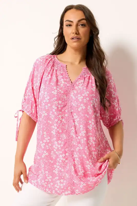 Floral Contrast Trim Blouse - Yours