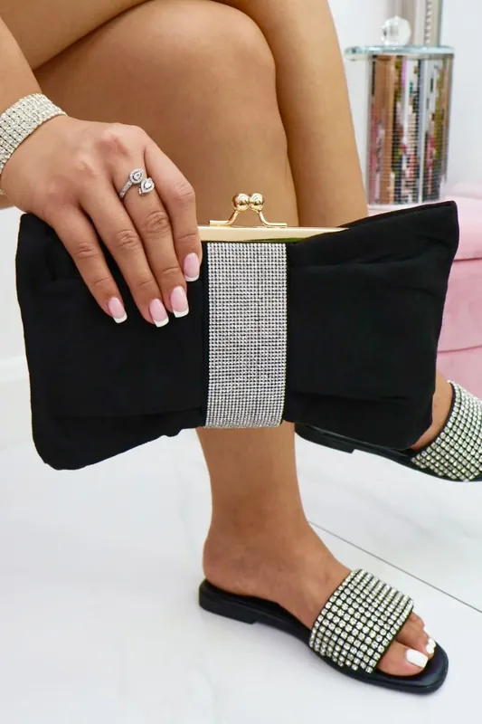 Crystal Detail Suede Bow Clutch Bag - Love Lemonade