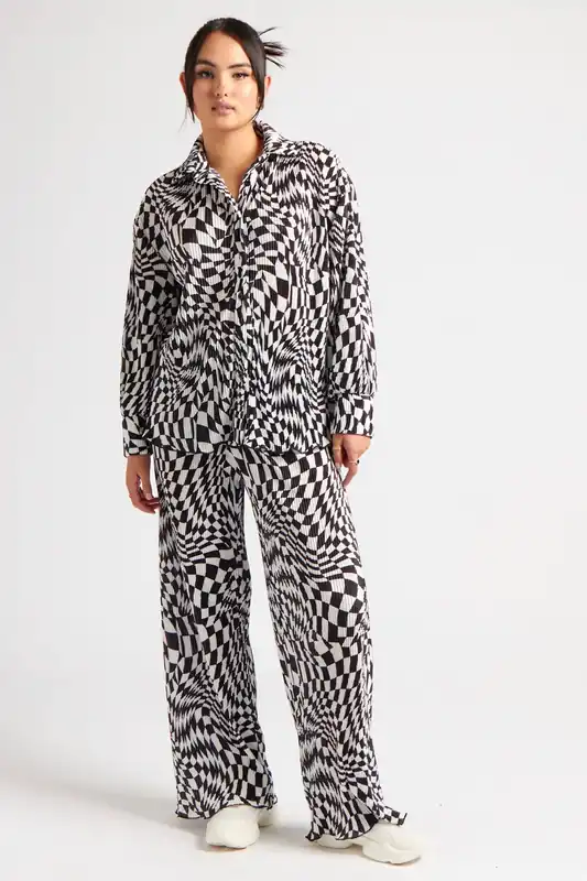 Geometric Plisse Wide Leg Trouser - Urban Bliss