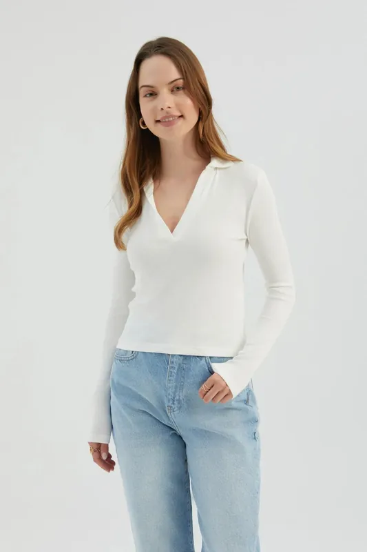 V Neck Long Sleeve Polo Top - Hiccup