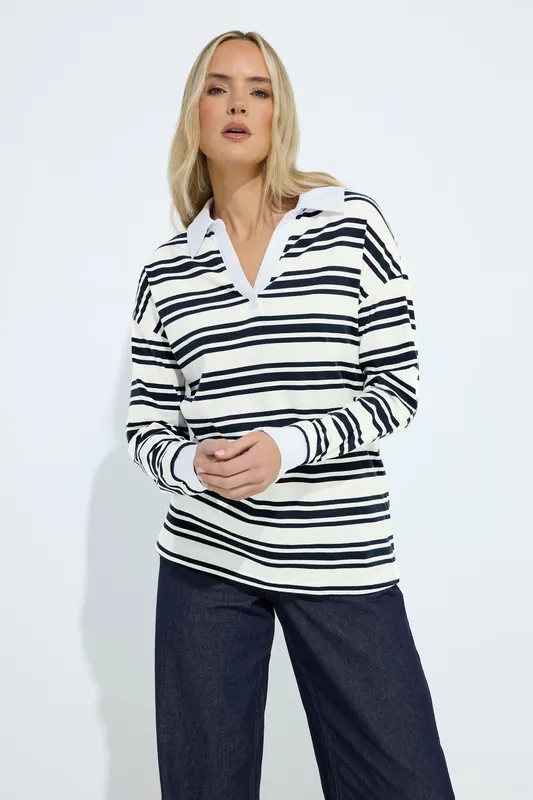 Tall Stripe Rugby Polo T-Shirt