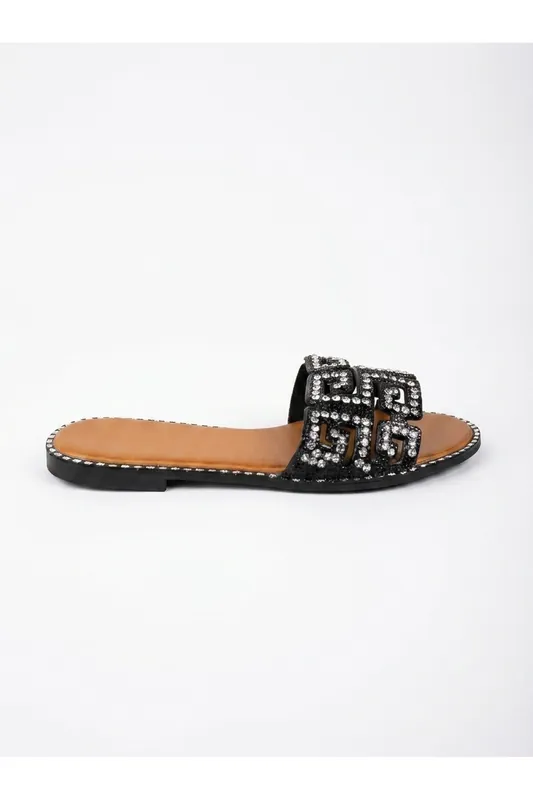 Pearl Geometric Rhinestone Embellished Sliders - IKRUSH