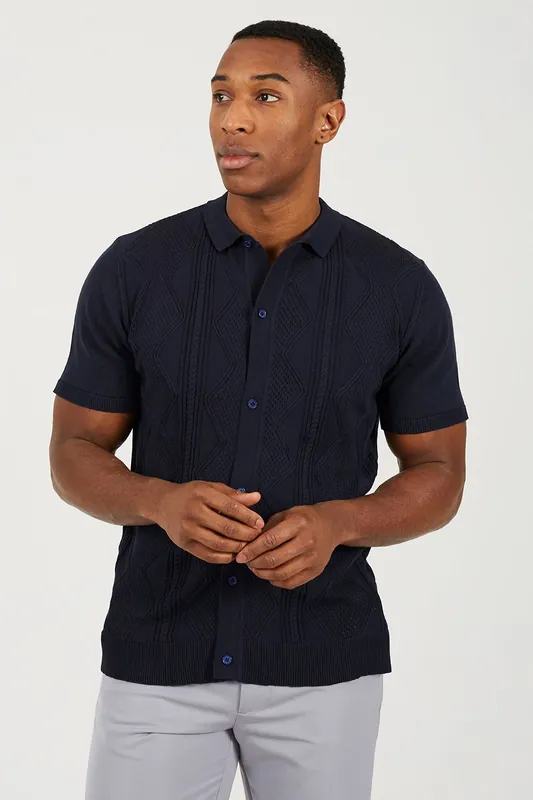 Revere Collar Knitted Polo Shirt - Brave Soul