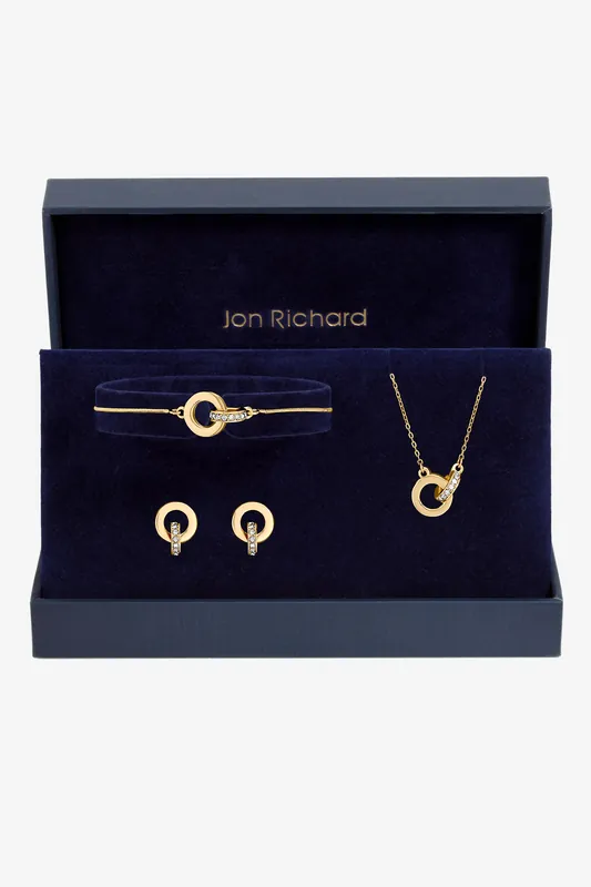 Gold Plated and Crystal Circle Link Trio Set - Gift Box