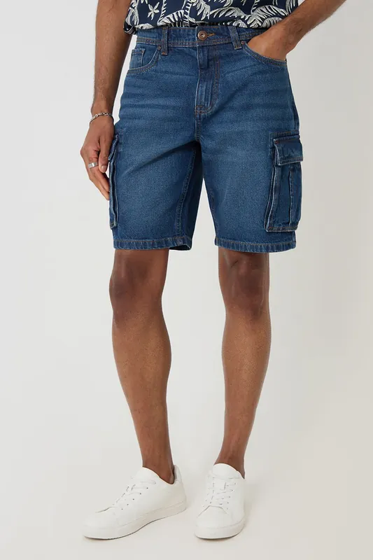 Regular Fit Denim Cargo Shorts - Threadbare