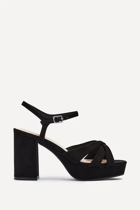 Keliah Black Faux Suede Crossover Platform Heels - Linzi
