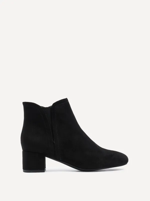 Manor Black Faux Suede Block Heeled Ankle Boot - Linzi