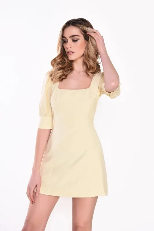 Square Neck Open Back Tie Fitted Mini Dress - Shnoo