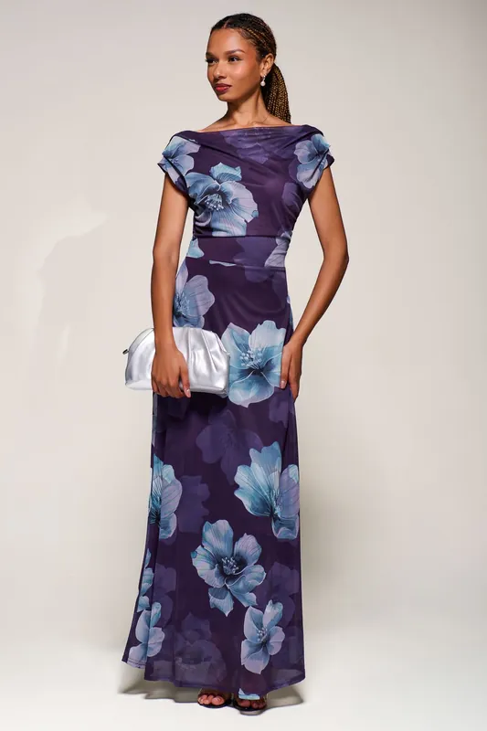 Asymmetric Neck Mesh Maxi Dress - Jolie Moi