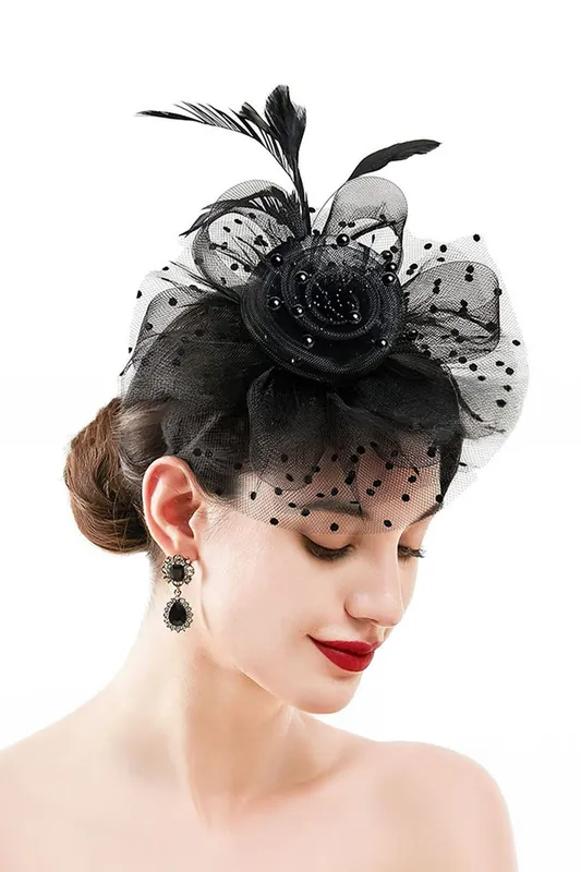 Mesh Feather Fascinator Flower Headpiece - MODISHION