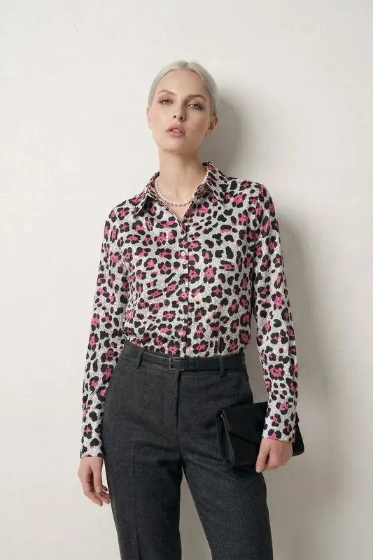Leopard Print Long Sleeve Button-Up Shirt
