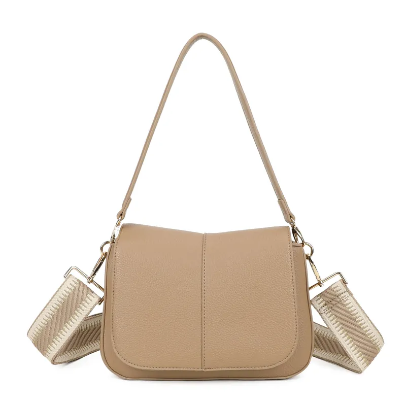 Flap Crossbody Messenger Bag Adjustable Wide Strap Saddle Shape - Kitise