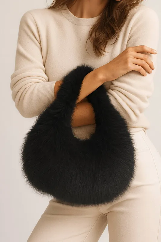 Faux Fur Furry Fluffy Shoulder Scoop Grab Bag - AJVANI
