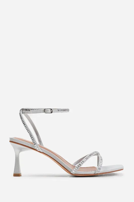 Sammi' Square Toe Low Block Heel With Diamante Cross Over Strap Detail - Where's That From
