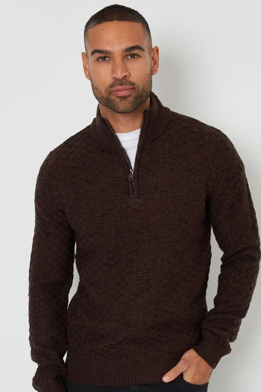 Eskdale' Textured Quarter Zip Jumper With Wool - Threadbare